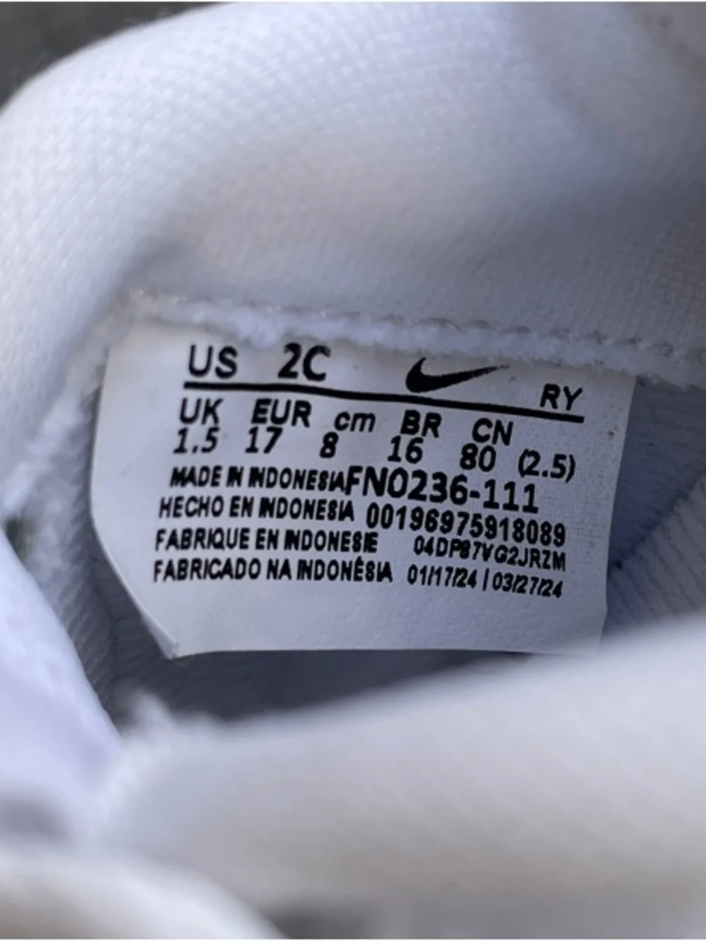 Nike Force 1 Low EasyOn Baby Sneakers All-White Infant Shoes size 2